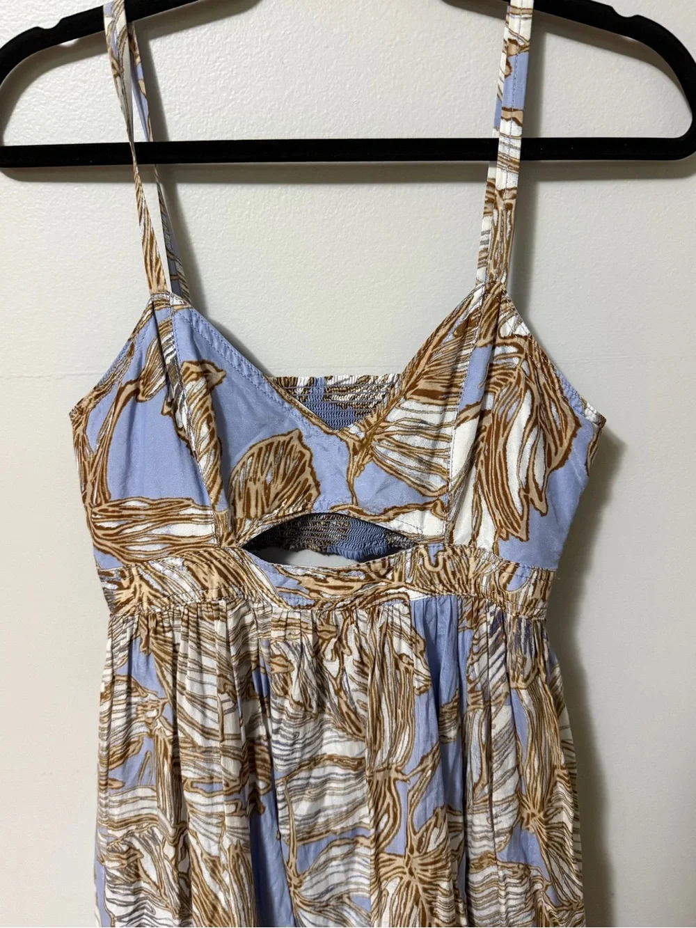 Banana Republic Blue Tropical Leaf Print Cutout Midi Dress Women’s Size 6 - Picture 3 of 6